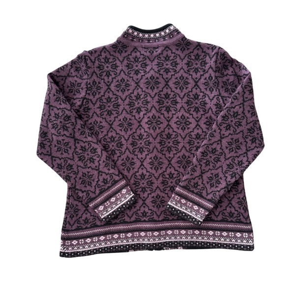 Appleseeds Petites Purple Black Snowflake Fair Isle Zip Up‎ Cardigan Sweater PL - Picture 3 of 7